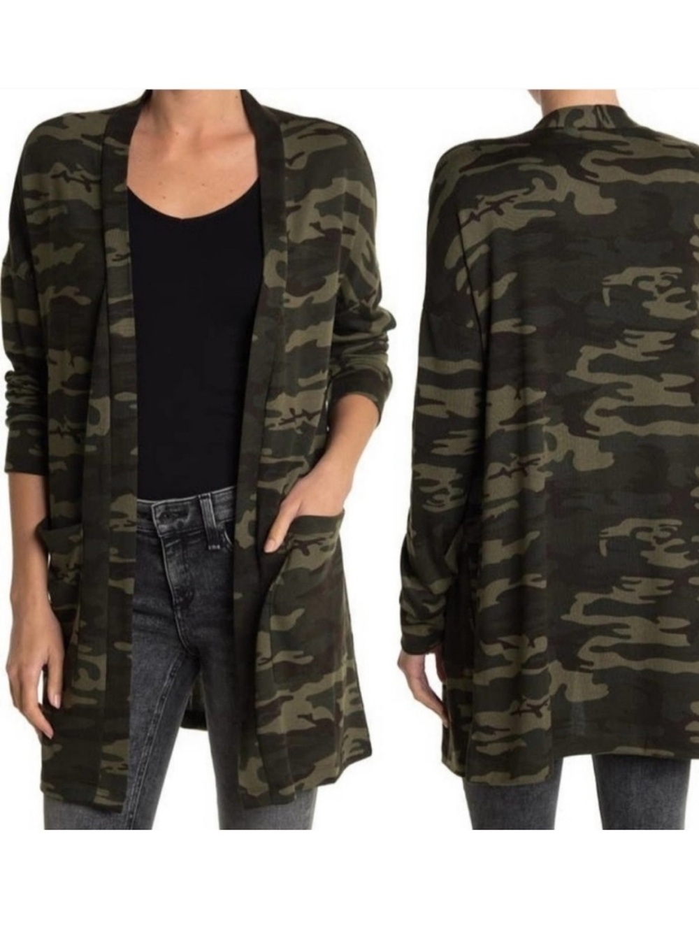 Sanctuary Camo Long Cardigan Sweater Womens Sz Small Green Soft Lightweight